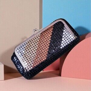 Vintage Bags by Marlo Metal Mesh Kisslock Clutch Black Copper Silver Retro